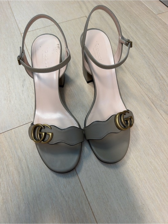 Gucci Shoes - Gucci Marmont GG Leather Block Heel Ankle Strap Sandals Taupe EU 38.5